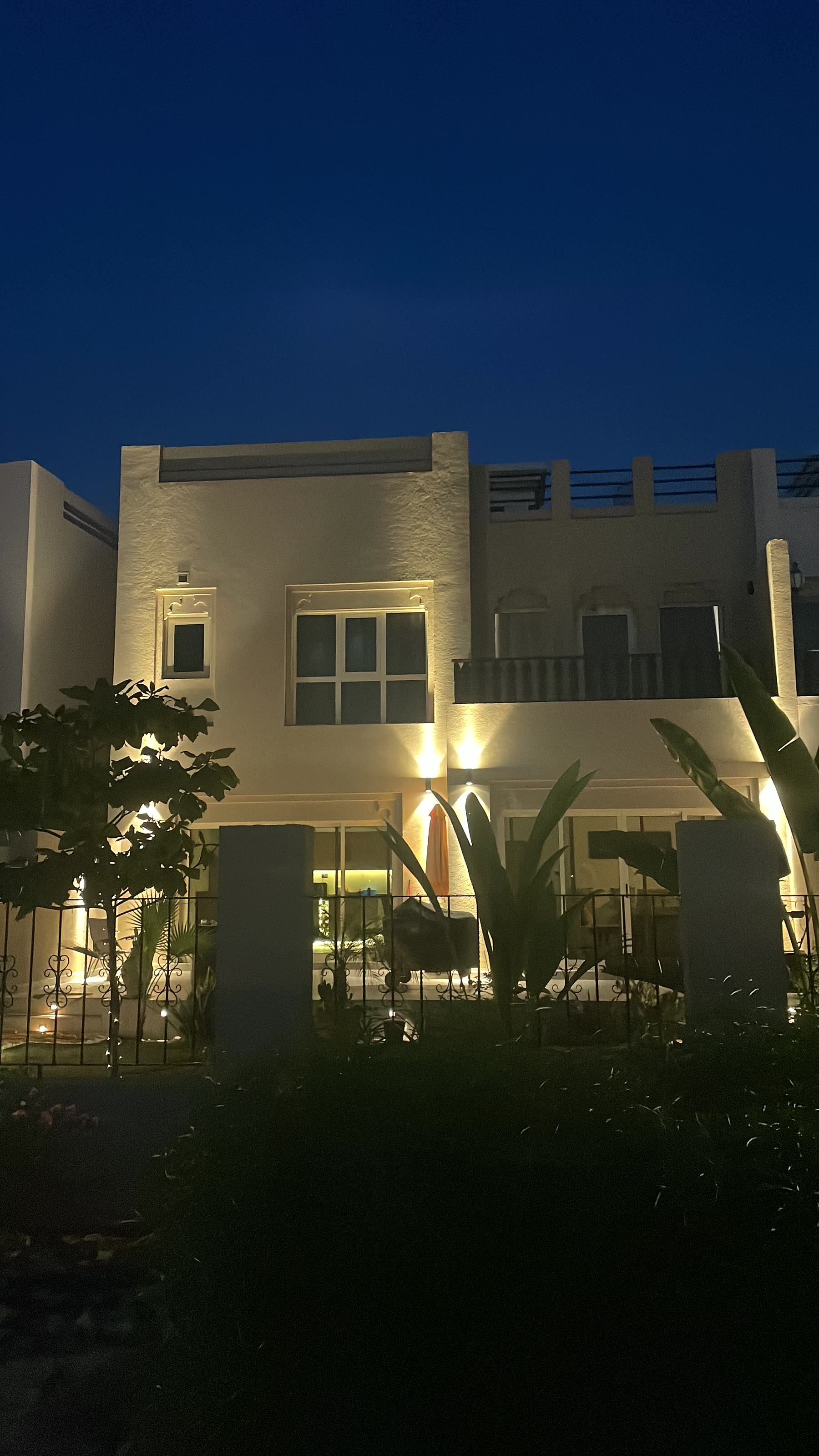 Front Exterior · Evening after the Al Hamra Village townhouse renovation and landscaping