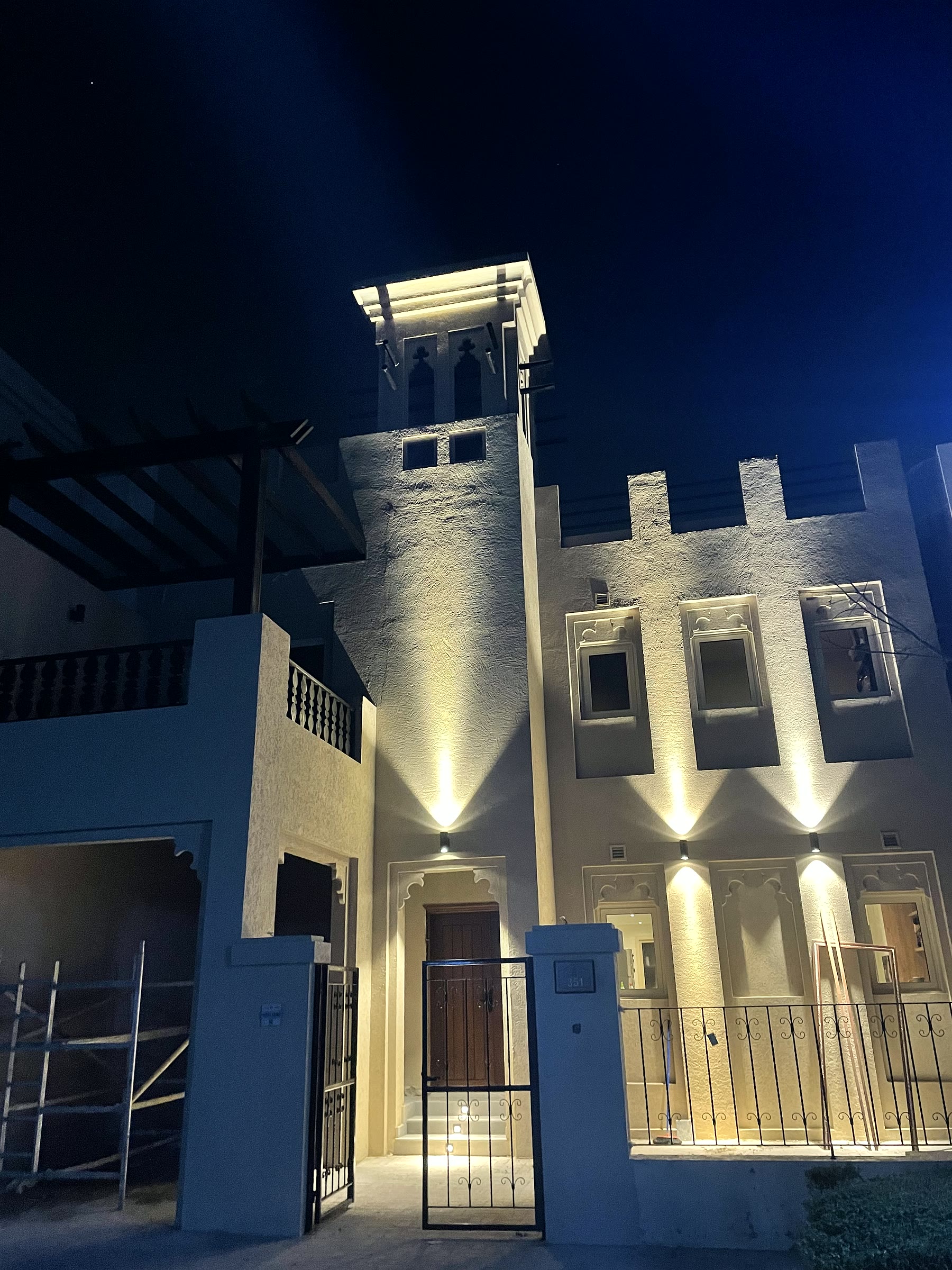 Front Façade · Evening after the Al Hamra Village townhouse renovation and landscaping