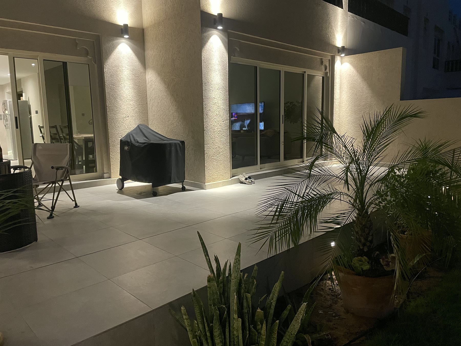 Rear Patio · Evening after the Al Hamra Village townhouse renovation and landscaping