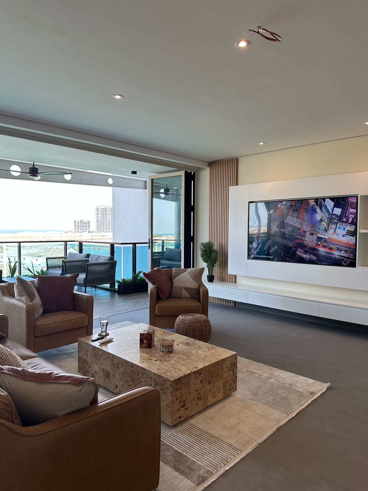 Completed living room with bespoke media wall