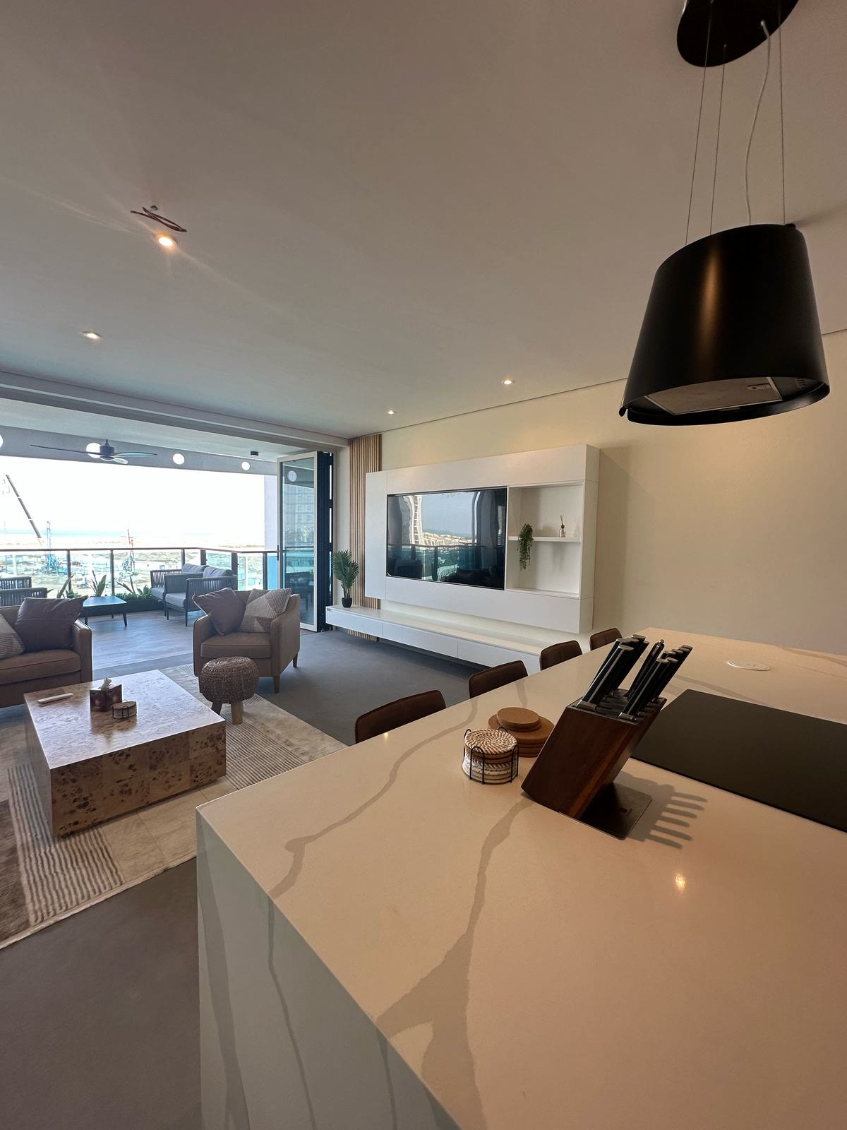 Completed open-plan living room and kitchen