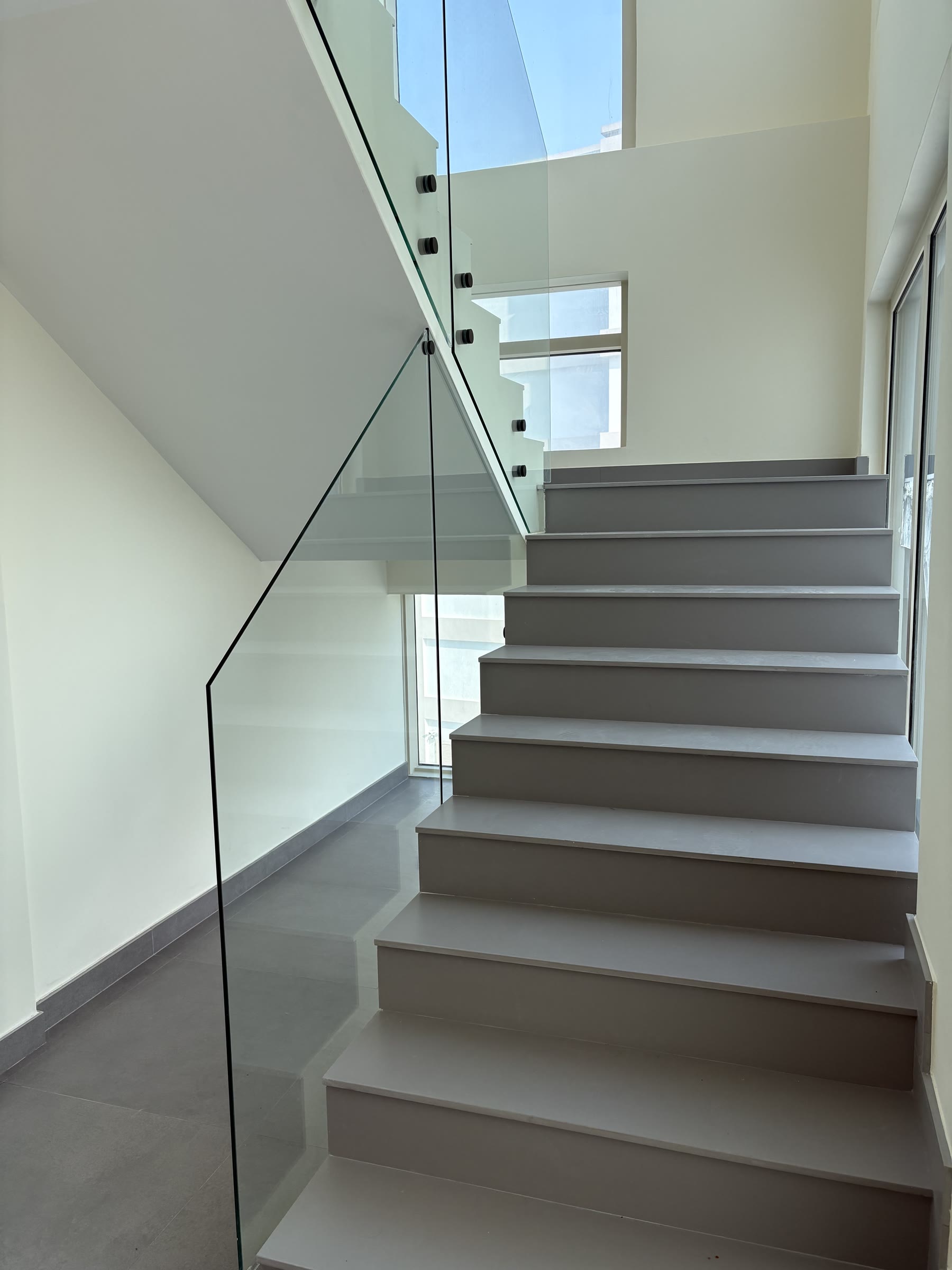 Completed staircase viewed from the lower level